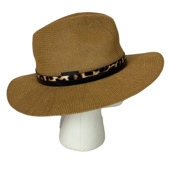 Vince Camuto Womens Wide Brim Straw Mesh Sun Hat Leopard Print Band Vacation - Picture 4 of 6